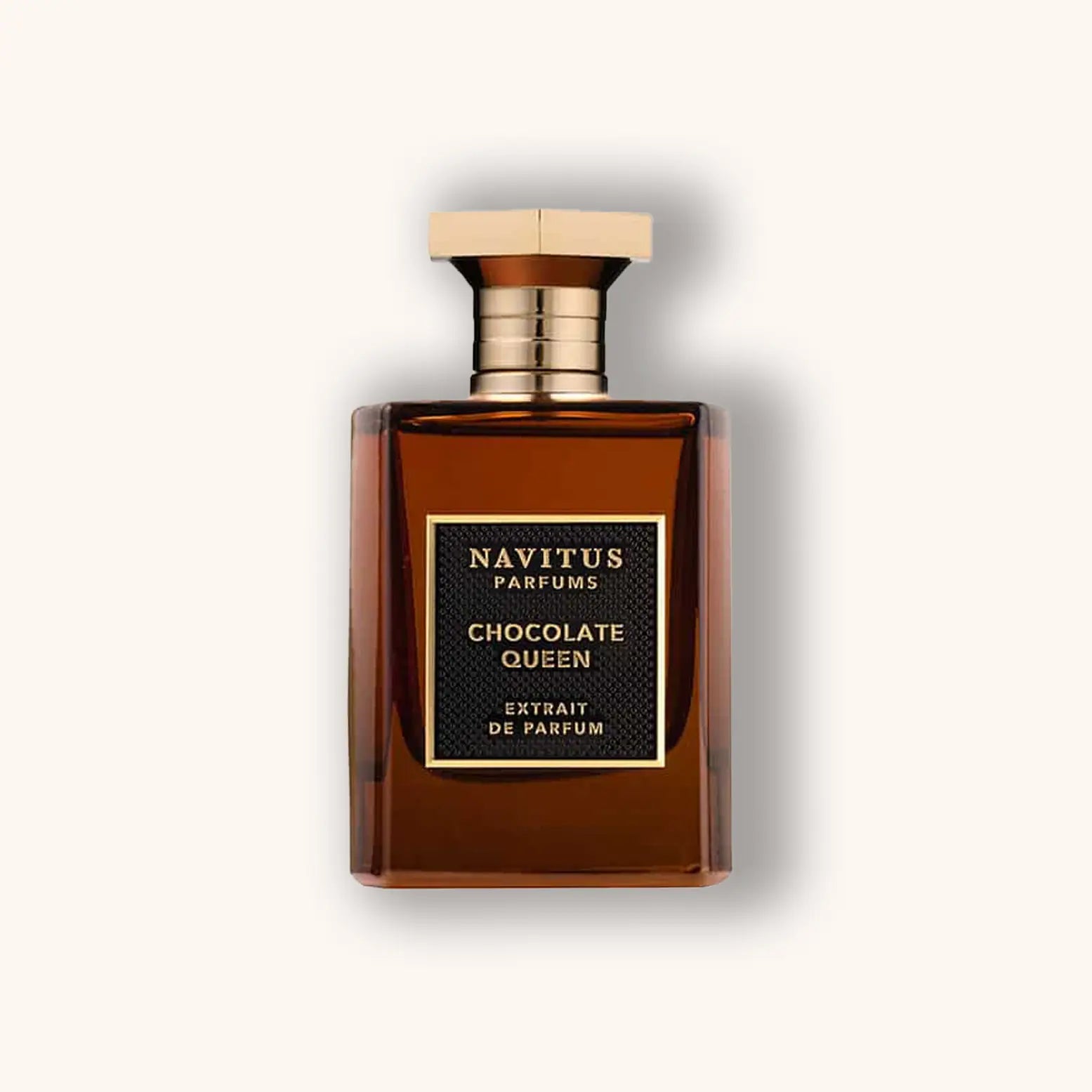 Navitus Parfums Chocolate Queen Extrait de Parfum – powerful dark chocolate and Baileys boozy fragrance in a brown bottle with gold details.