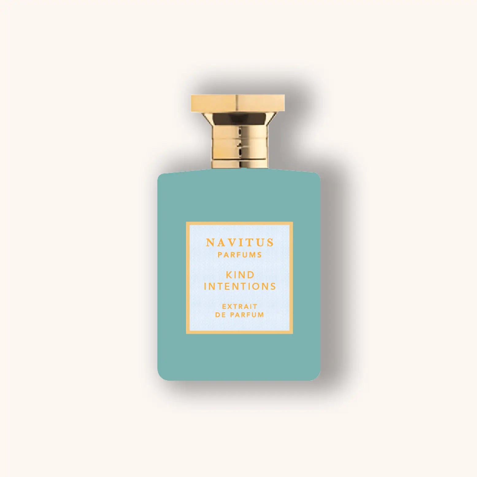 Navitus Parfums Kind Intentions Extrait de Parfum – elegant fruity potion with musky and woody accords. Fragrance in a blue green bottle with gold details.