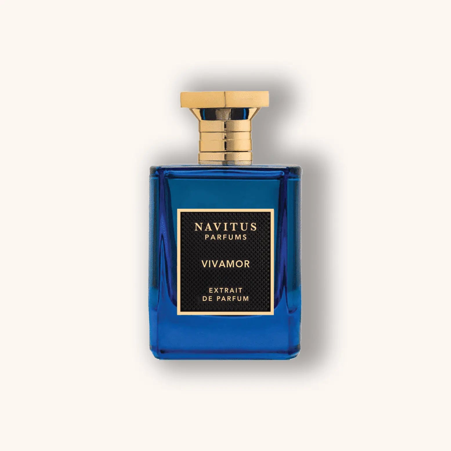 Navitus Parfums Vivamor Extrait de Parfum – seductive wood and musky fragrance in a royal blue bottle with gold details.