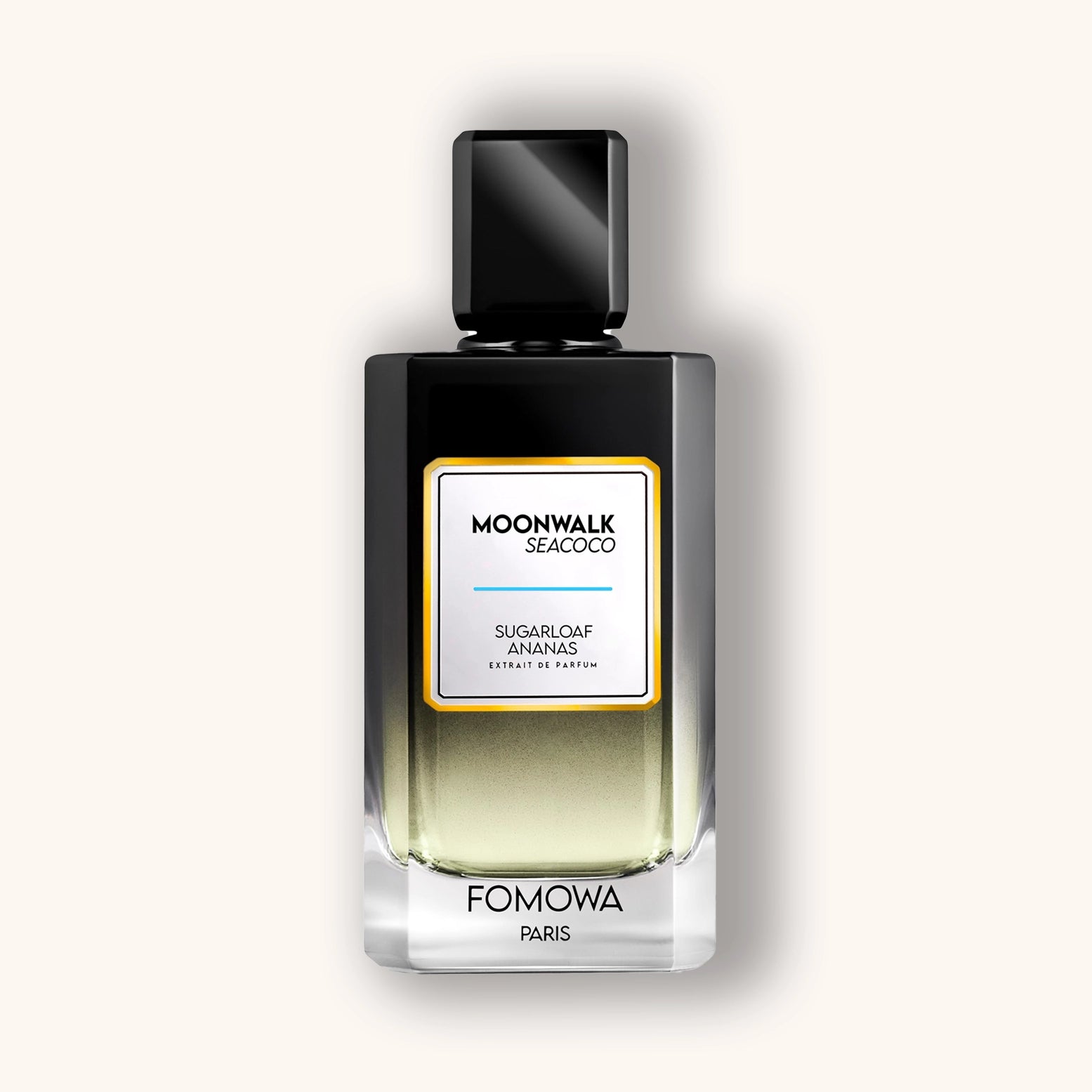 Perfume bottle with 'Fomowa' label on a white background