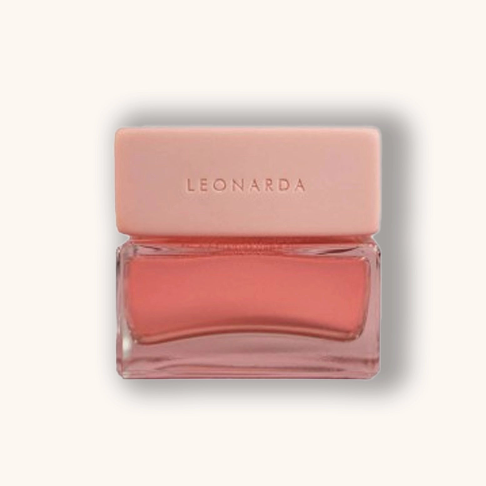Pink bottle with 'LEONARDA' branding on a light gray background