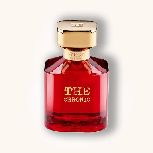 Byron The Chronic Rouge Extreme perfume – red luxury fragrance bottle with gold details, intense and bold niche scent.