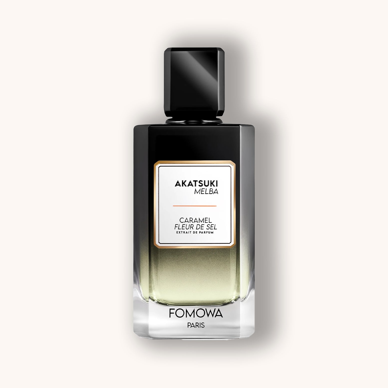 Perfume bottle labeled 'Akatsuki Melba' by Fomowa on a white background