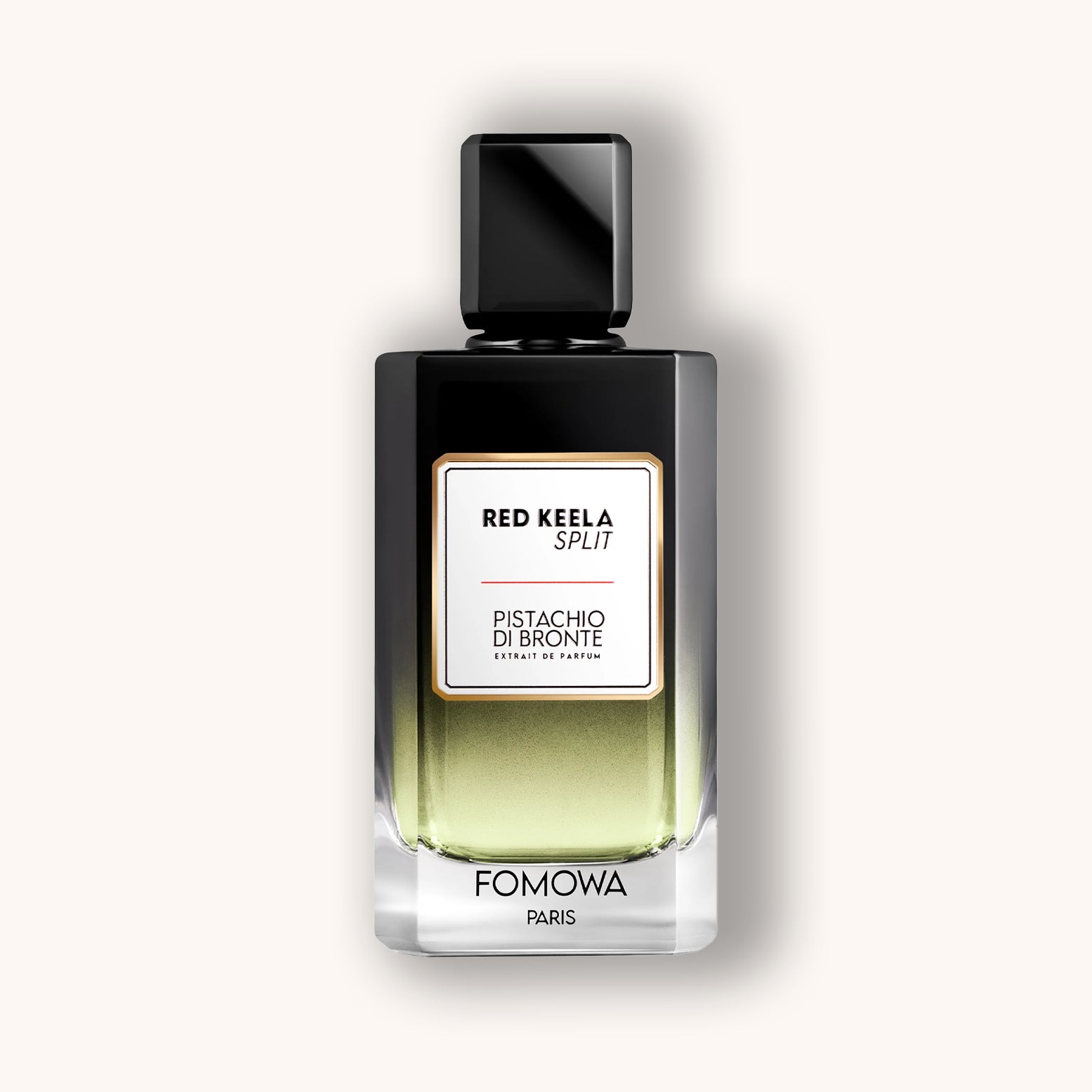 Perfume bottle labeled 'Red Keela Split' by Fomowa on a white background