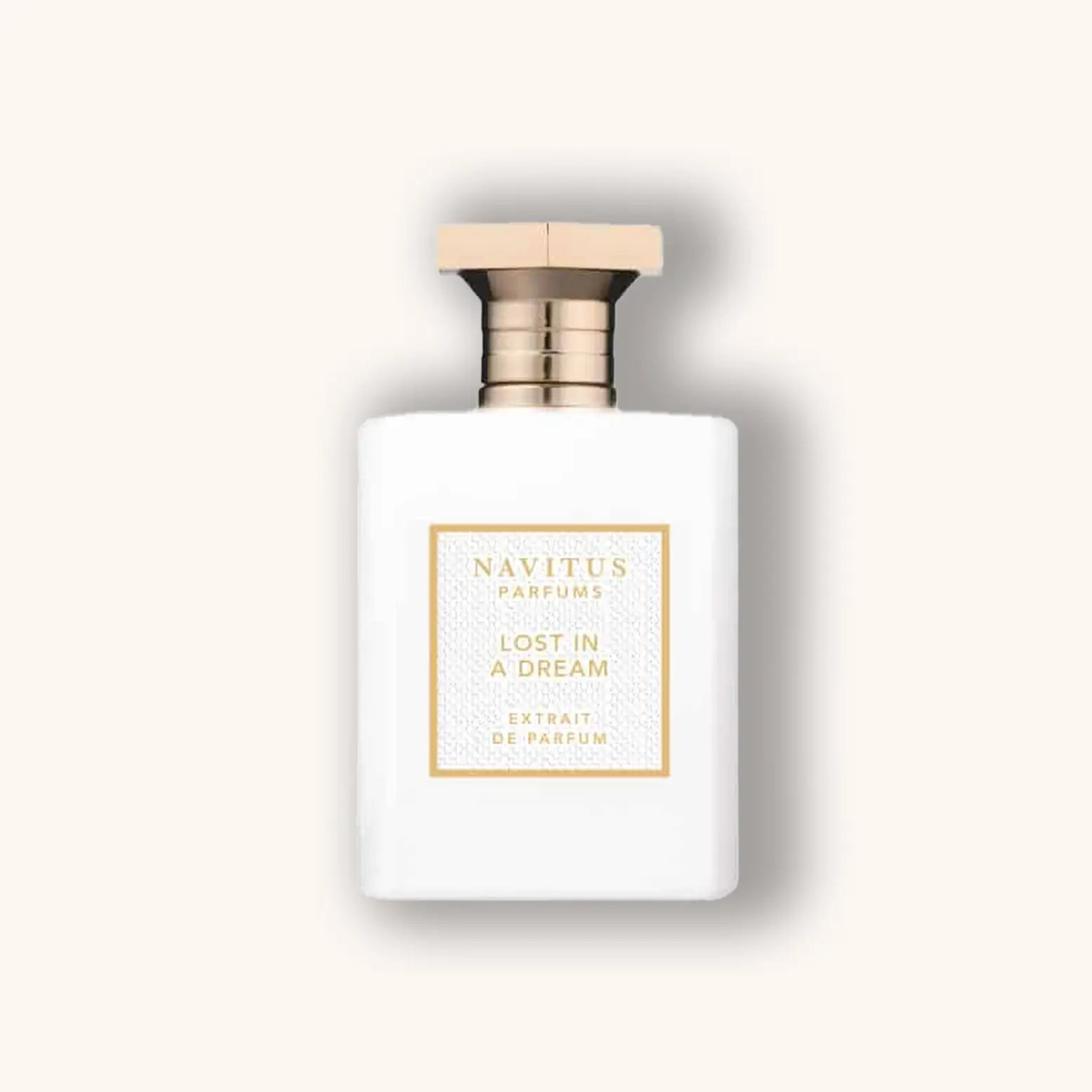 Navitus Parfums Lost in a Dream Extrait de Parfum – elegant floral and musky fragrance in a white bottle with gold details.