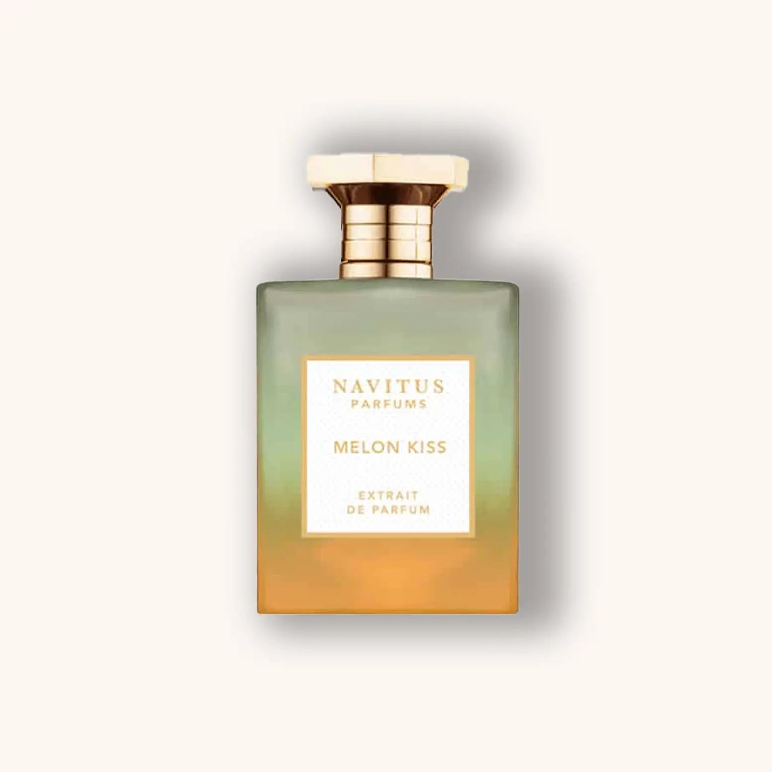 Navitus Parfums Vivamor Extrait de Parfum – sweet melon and honey fragrance in a orange green overflow bottle with gold details.