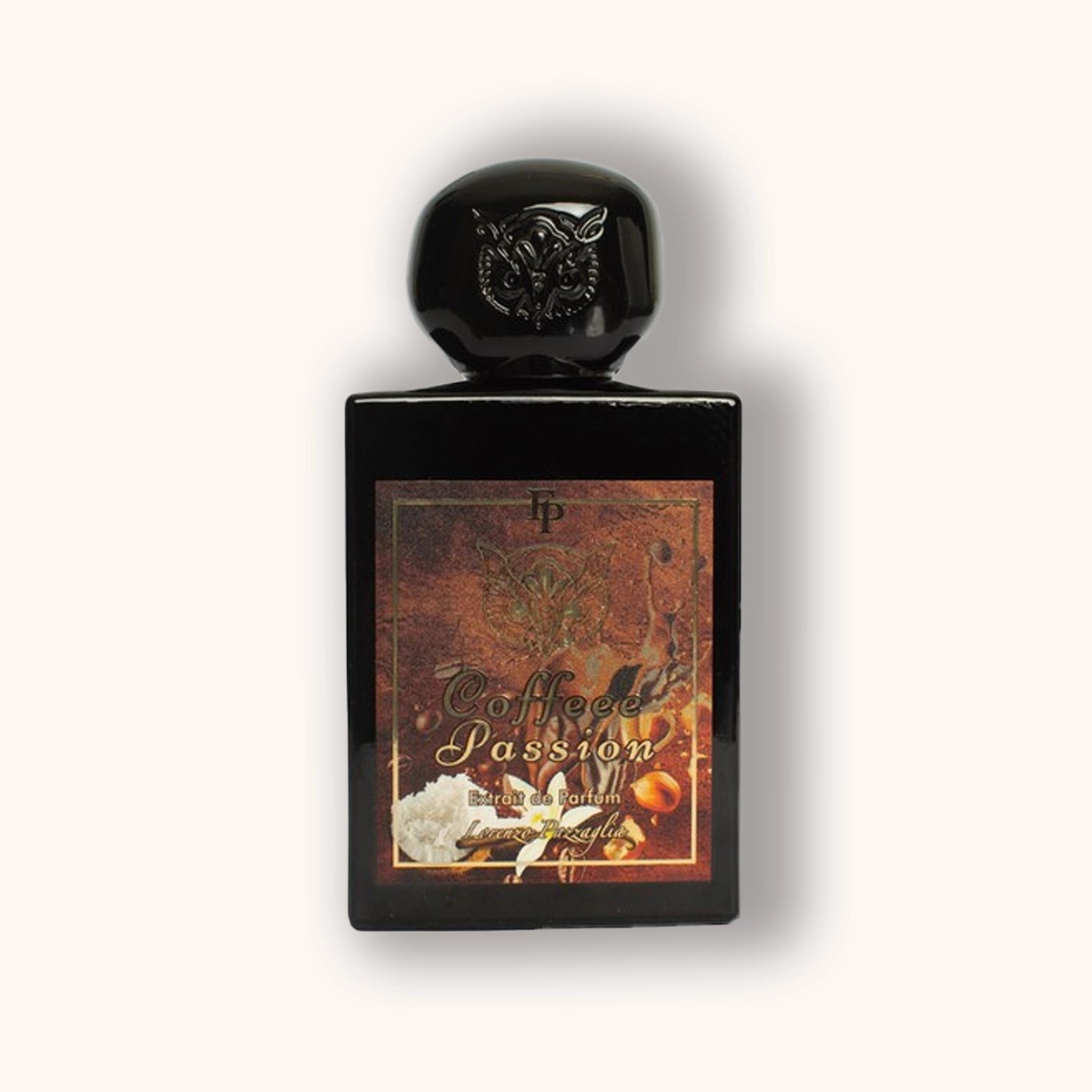 Perfume bottle labeled 'Coffeade Passion' on a white background